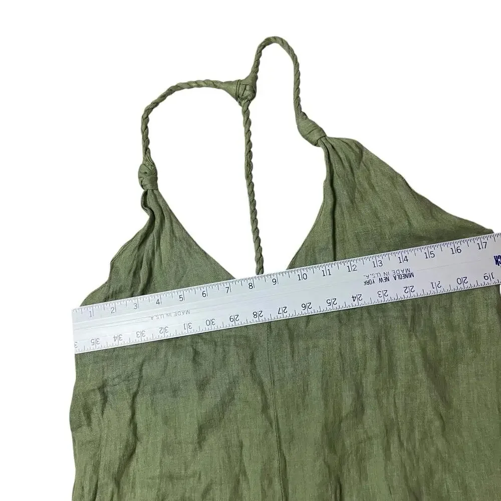 Zara Jumpsuit L Green Linen Palazzo Wide Leg Boho Cropped‎ Lagenlook